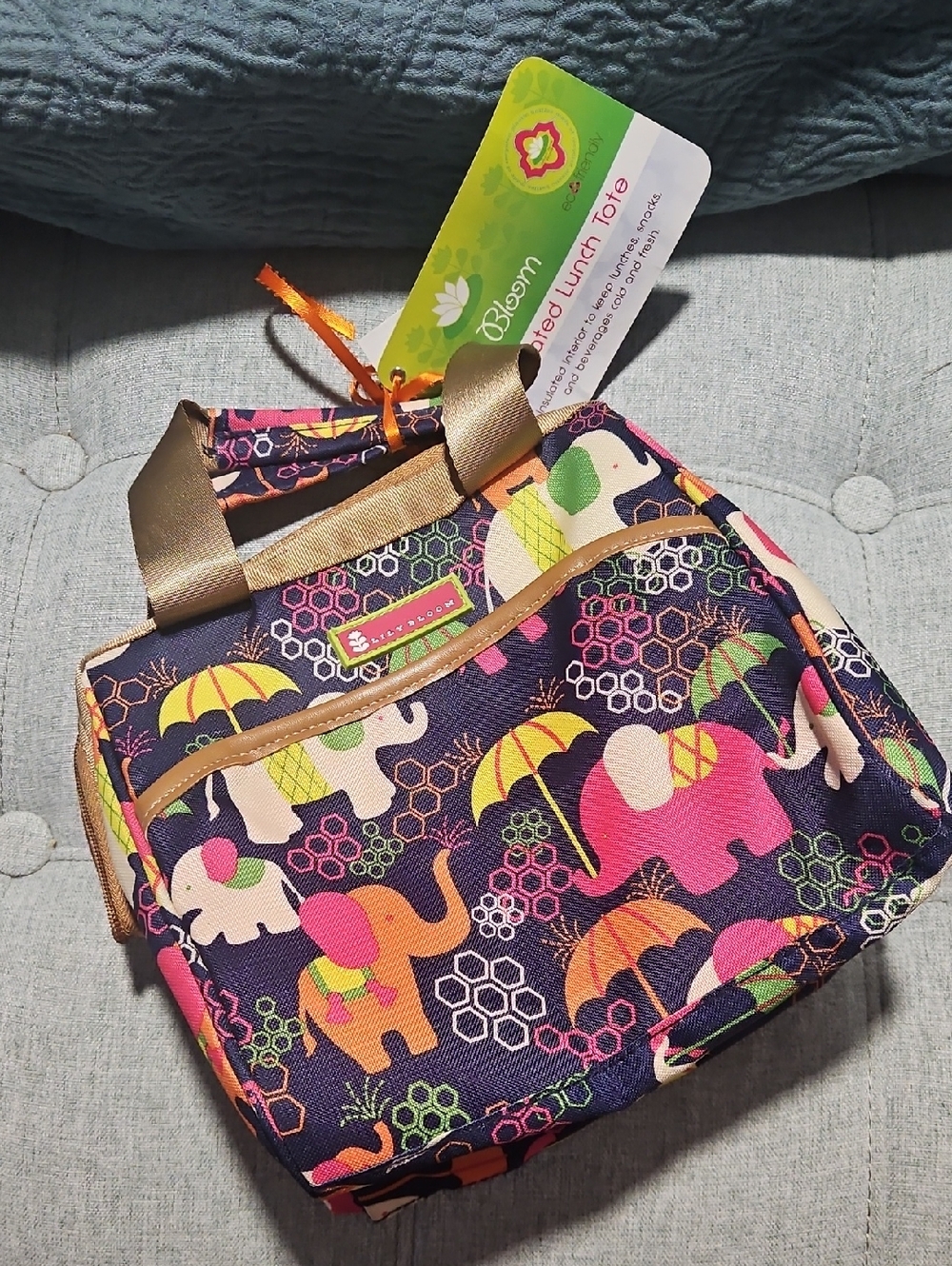 Lily Bloom Navy Elephant & Umbrella Kids Lunch Tote